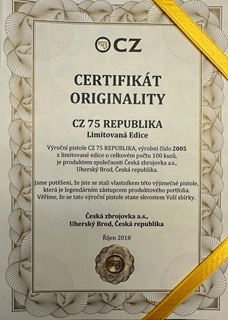 ČESKÁ ZBROJOVKA - CZ 75 B REPUBLIKA - LIMITOVANÁ EDICE
