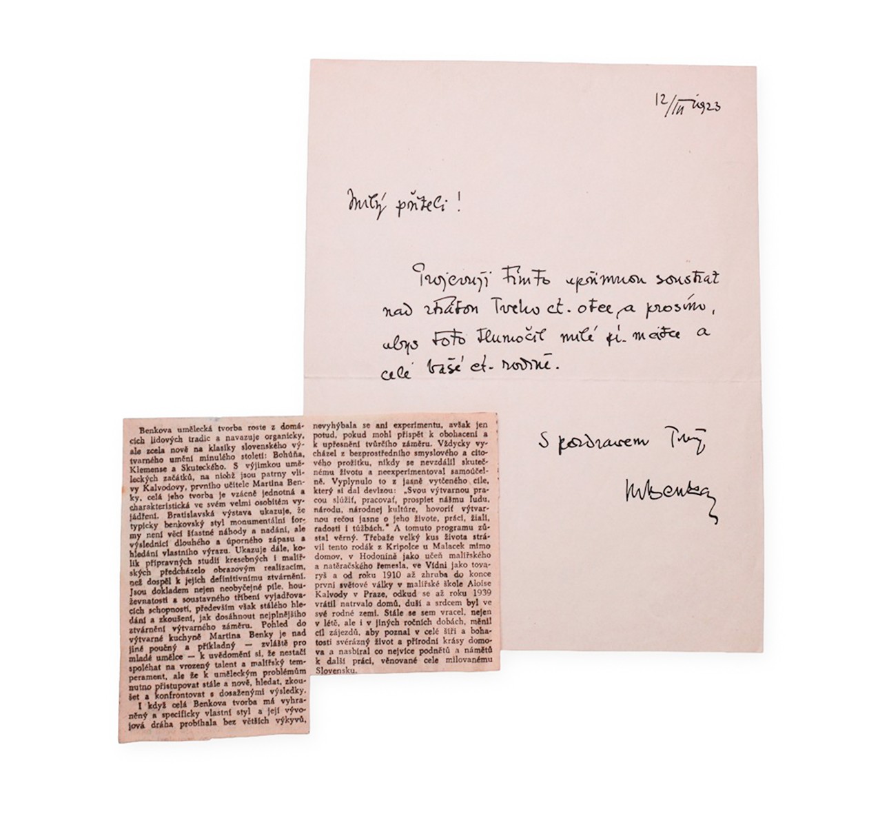 Martin Benka (1888 - 1917) - Podpis na dopisu