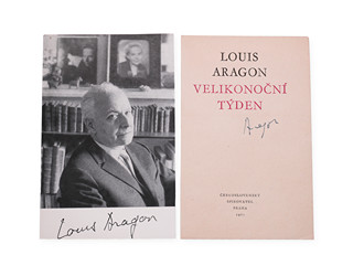 Louis Aragon (1897 - 1982) - Podpis na fotografii a stránce z knihy