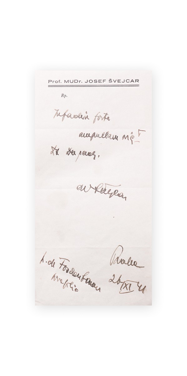 Josef Švejcar (1897 - 1997) - Lékařský recet na předpis s podpisem