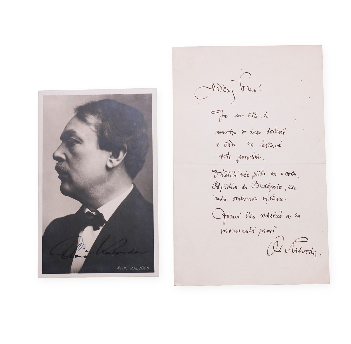 Alois Kalvoda (1875 - 1934) - Podpis na ústřižku a fotografii