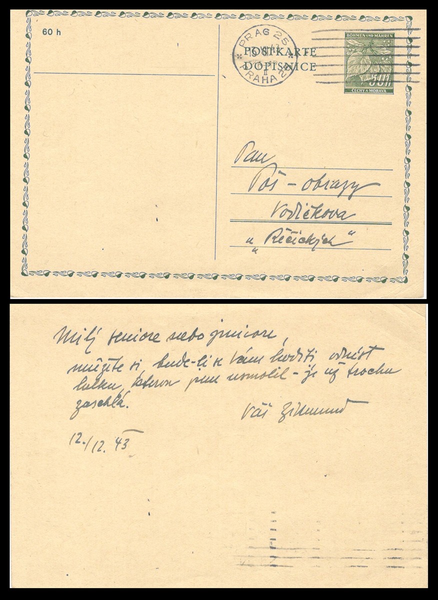 František Zikmund (1893 - 1955) - Kartička s krátkou zprávou a podpisem