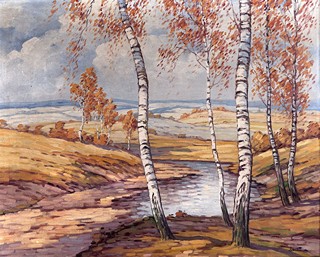 Ladislav J. Špitník (Špitálník) (1901 - ?) - Krajina s březovým hájem