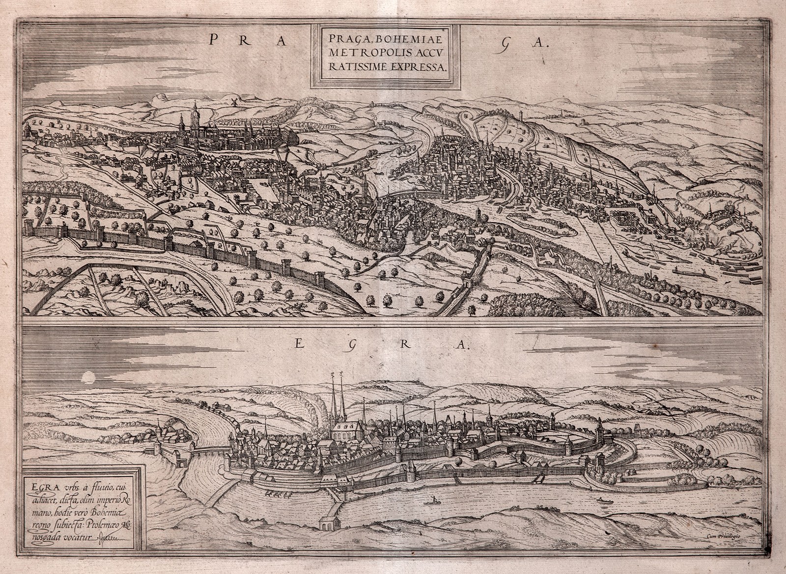 Franz Hogenberg (1535 - 1590) - Praga / Egra z Civitates Orbis Terrarum
