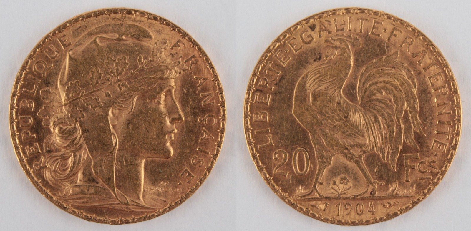 Zlatá mince: 20 Frank 1904