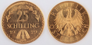 Zlatá mince: 25 Schilling 1929