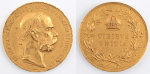 Vzácná zlatá medaile VIRIBUS UNITIS