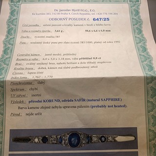 Brožka s diamanty a safíry | Art deco | Československo 1930 PRAHA | znalecký posudek