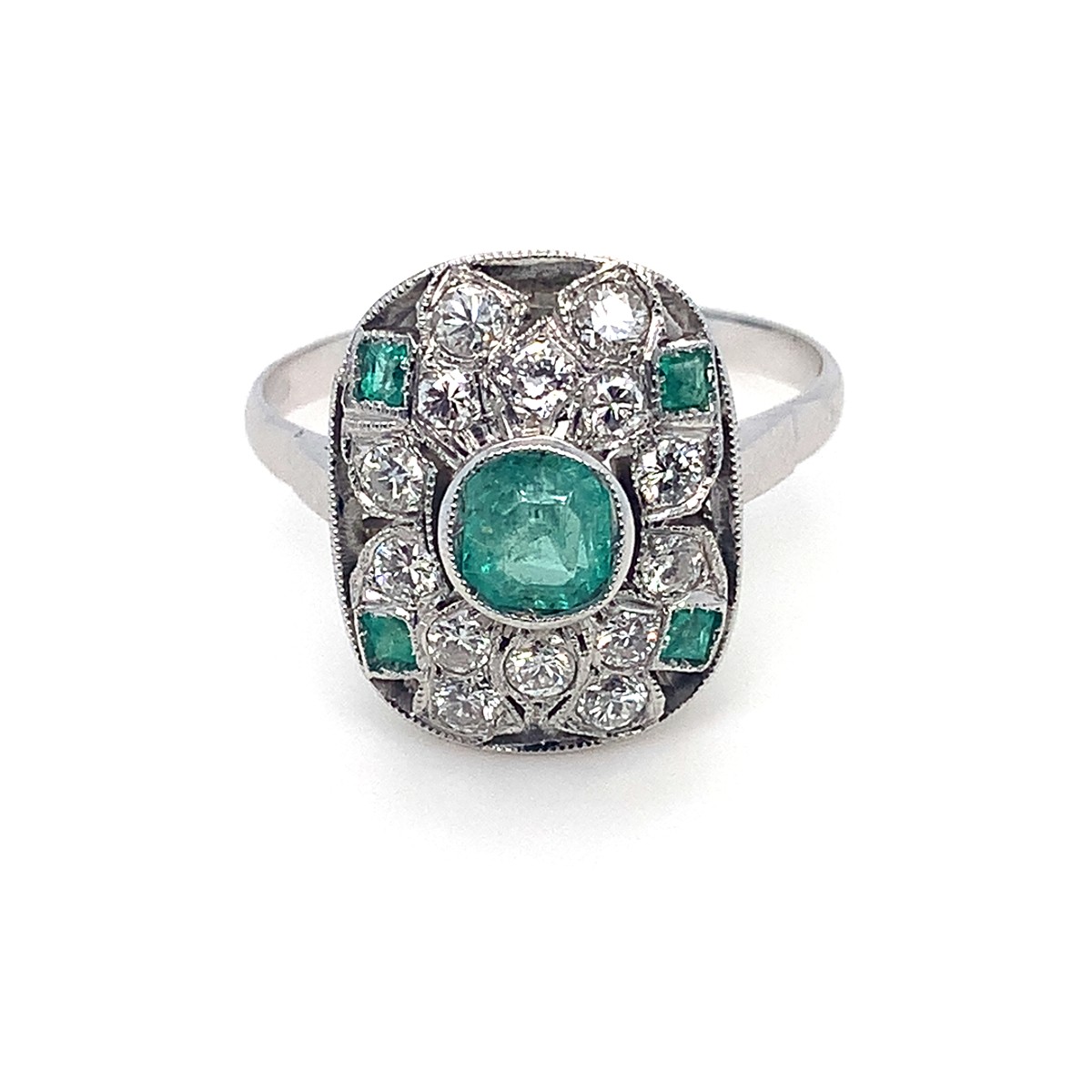 Prsten s diamanty a smaragdy | Art deco | Československo 1930