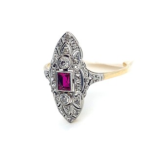 Prsten s diamanty a rubínem | Art deco | Československo 1930 | znalecký posudek