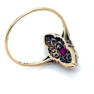 Prsten s diamanty a rubínem | Art deco | Československo 1930 | znalecký posudek