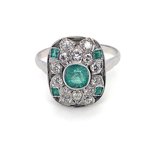 Prsten s diamanty a smaragdy | Art deco | Československo 1930