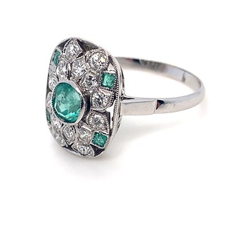 Prsten s diamanty a smaragdy | Art deco | Československo 1930
