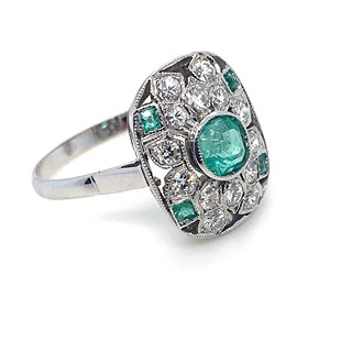Prsten s diamanty a smaragdy | Art deco | Československo 1930