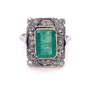 Prsten s diamanty a smaragdem | Art deco | Československo 1930 | znalecký posudek