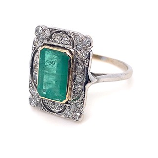 Prsten s diamanty a smaragdem | Art deco | Československo 1930 | znalecký posudek