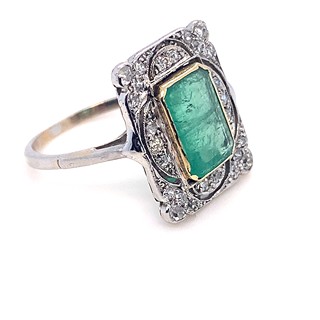 Prsten s diamanty a smaragdem | Art deco | Československo 1930 | znalecký posudek