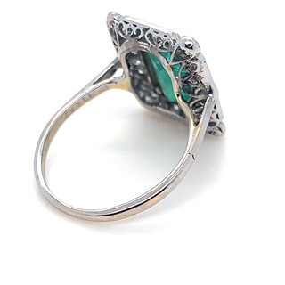 Prsten s diamanty a smaragdem | Art deco | Československo 1930 | znalecký posudek