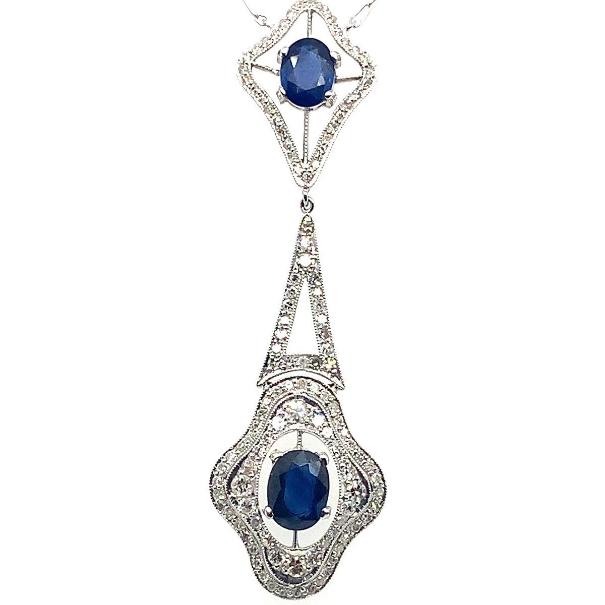 Náhrdelník s diamanty a safíry | Art deco | Československo 1930 | platina | znalecký posudek