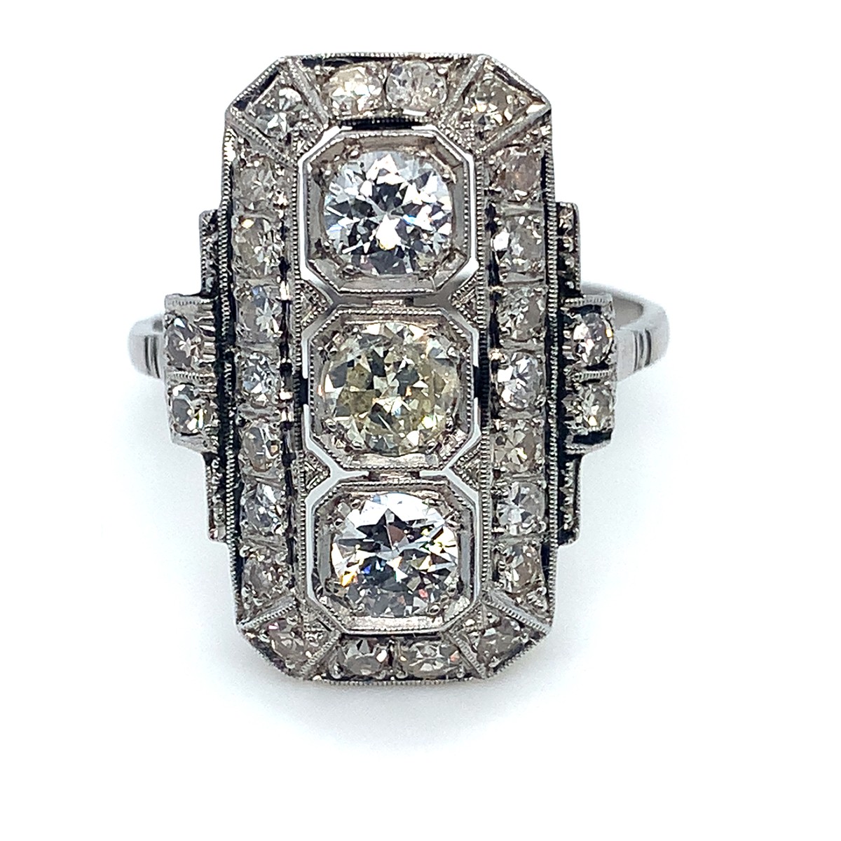 Prsten s diamanty | Art deco | Československo 1925 | platina