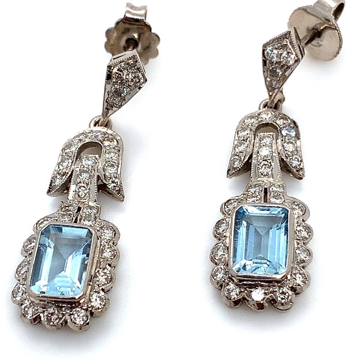 Náušnice s diamanty a akvamaríny | Art deco | Německo 1930 | znalecký posudek