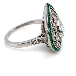 Prsten s diamanty a smaragdy | Art deco | platina |  Československo 1930 | znalecký posudek