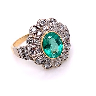 Prsten s diamanty a smaragdem | Art deco | Československo 1935 | znalecký posudek