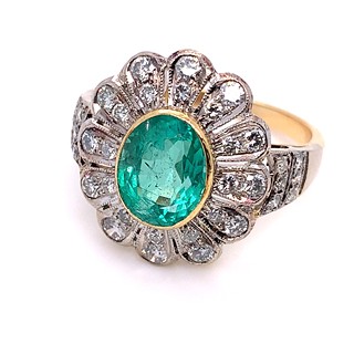 Prsten s diamanty a smaragdem | Art deco | Československo 1935 | znalecký posudek