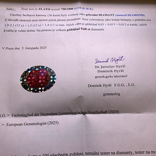 Prsten s diamanty a smaragdem | Art deco | Československo 1935 | znalecký posudek