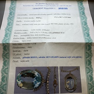 Závěs s diamanty a akvamarínem | Německo 1980 | znalecký posudek