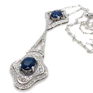 Náhrdelník s diamanty a safíry | Art deco | Československo 1930 | platina | znalecký posudek