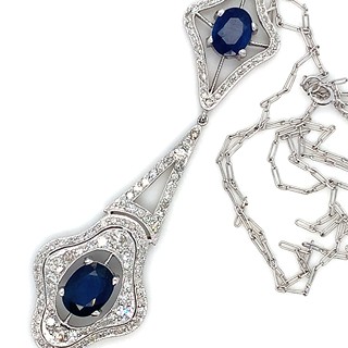 Náhrdelník s diamanty a safíry | Art deco | Československo 1930 | platina | znalecký posudek