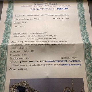 Náhrdelník s diamanty a safíry | Art deco | Československo 1930 | platina | znalecký posudek