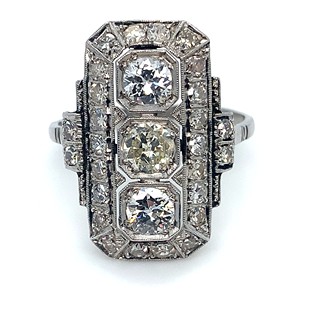 Prsten s diamanty | Art deco | Československo 1925 | platina