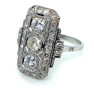 Prsten s diamanty | Art deco | Československo 1925 | platina