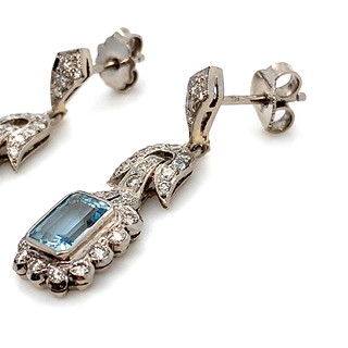 Náušnice s diamanty a akvamaríny | Art deco | Německo 1930 | znalecký posudek