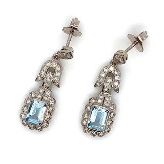 Náušnice s diamanty a akvamaríny | Art deco | Německo 1930 | znalecký posudek