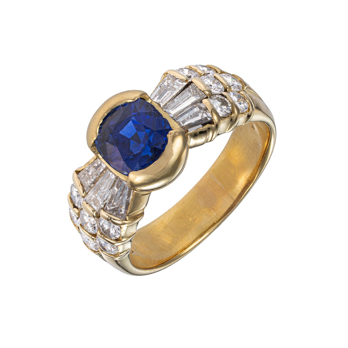 Prsten přírodními diamanty 1,14 ct a safírem 3 ct