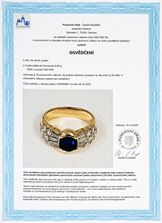 Prsten přírodními diamanty 1,14 ct a safírem 3 ct