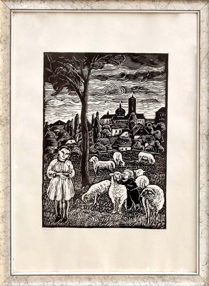Salichová Helena (1895-1975) - "Na pastvě - Děvče s ovečkami"