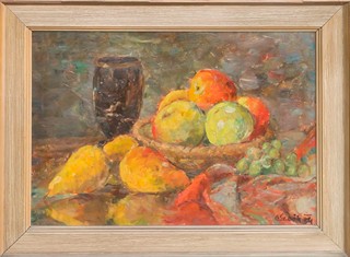 Lasák Oldřich (1884-1968) - "Zátiší s pohárem, jablky a hruškami"