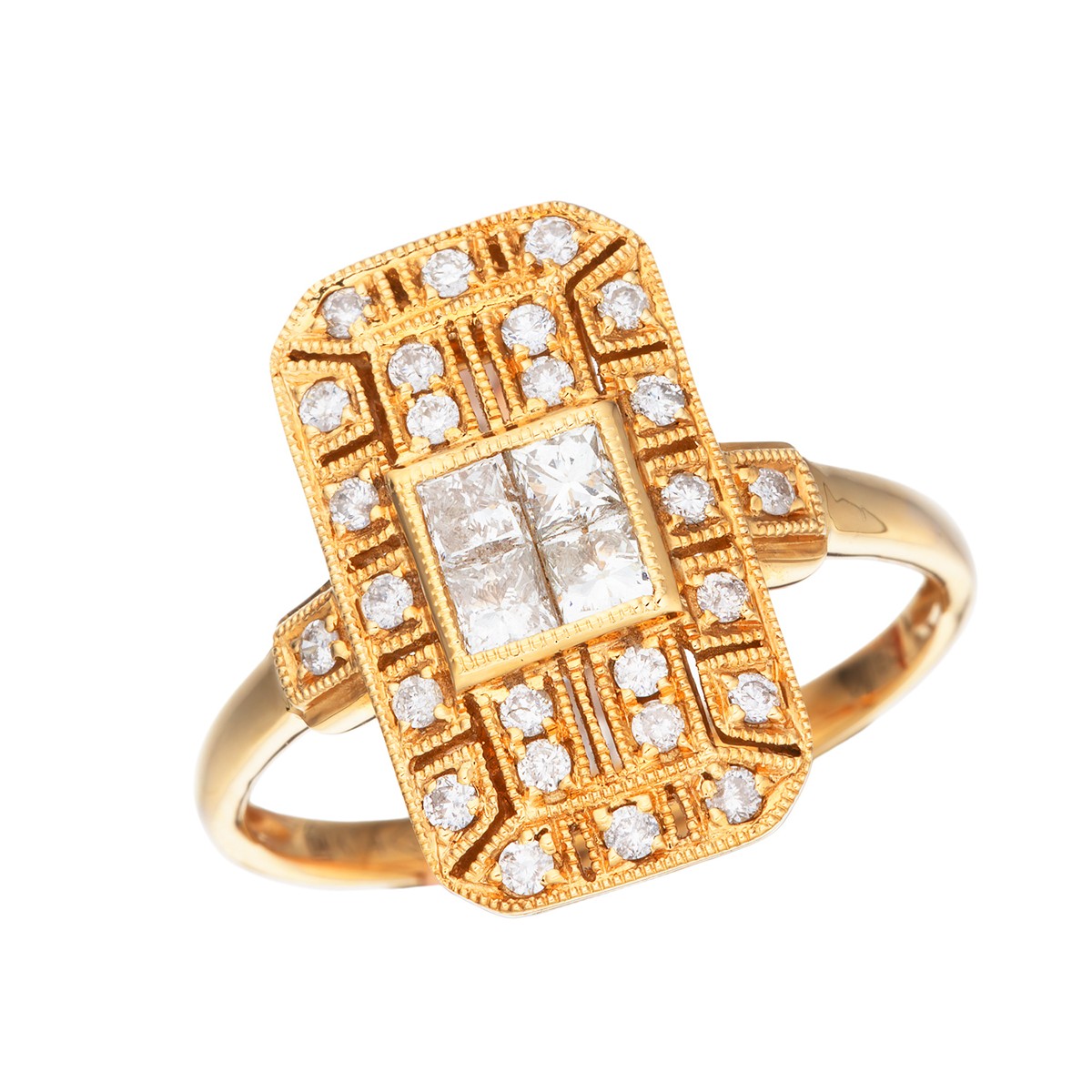 Art deco prsten ze žlutého zlata s diamanty , vel. 56