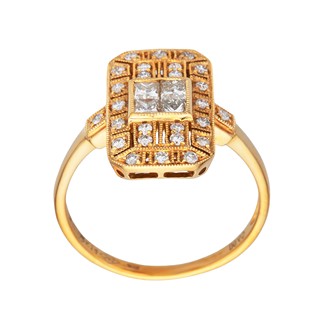 Art deco prsten ze žlutého zlata s diamanty , vel. 56