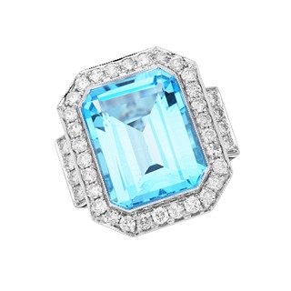 Prsten z bílého zlata s velkým topazem a diamanty, vel.56