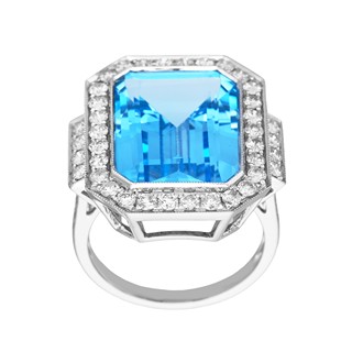 Prsten z bílého zlata s velkým topazem a diamanty, vel.56