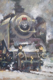 Jaroslav Ronek (1892 - 1962) - Lokomotiva - olej na plátně (107 x 123 cm)