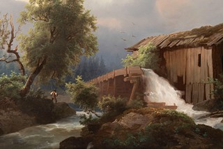 Josef Thoma ( 1828-1899) - Alpine Landscape with a Mill