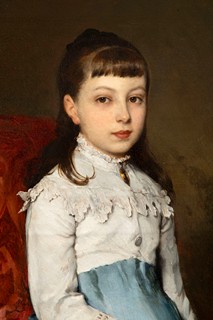 Eugenio de Blass (1843 - 1931) - Portrait of a Young Girl with a Bouquet of Flowers