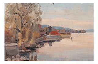 František Líbal (1896 - 1974) - Jezerní zátoka s vrbou
