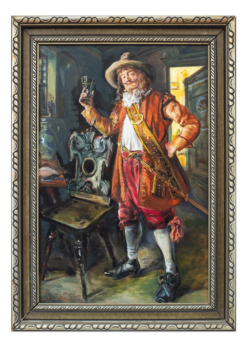 Jan Skramlík (1860 - 1936) - Mušketýr s číší vína